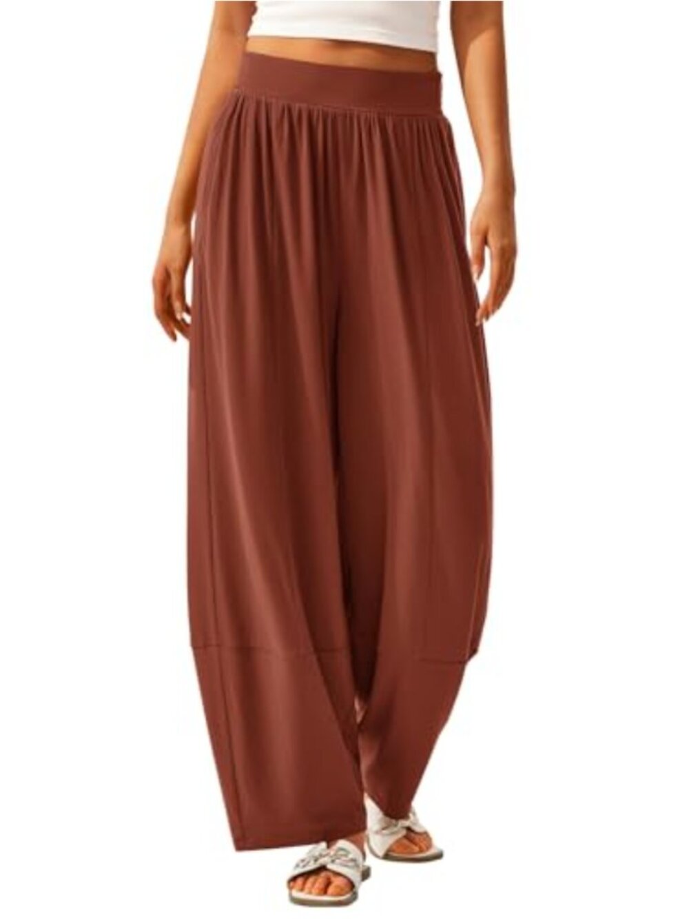 Womens Wide Leg Lounge Pants Flowy Palazzo Smocked Waist Pockets